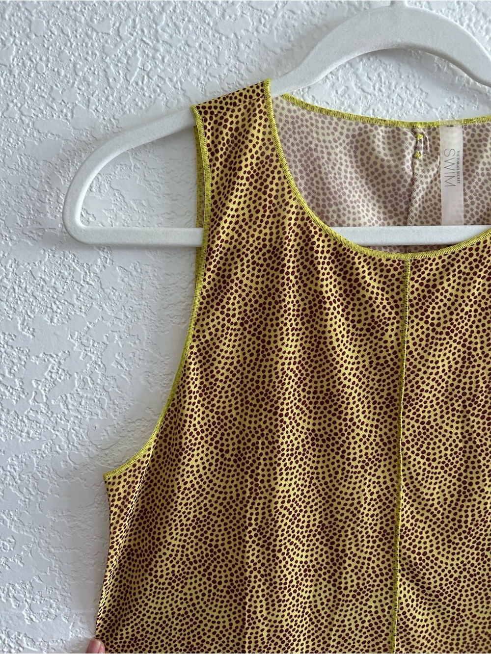 Victoria's Secret Swim Limelight Dot Light Green with Brown Polkadot Mesh Tank - Picture 4 of 7